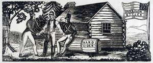 Harrison & Tylerin presidenttikampanjan tunnus vuonna 1840, pubi. 1840 (puupiirros) tekijältä American School