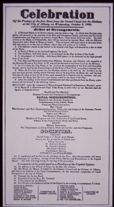 Erie Canal: key part of the New York State Canal System; Broadside of 8th October 1823 celebrating its opening (completed in 1825) (litho)   1089648   fi       finnish Successfully Translated  Original: Returning Geese at Katada, ca. 1832., ca. 1832. Trans tekijältä American School