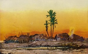 Ilta arabikylässä (väri litho) tekijältä American School