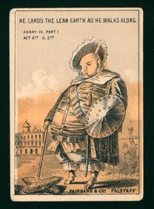 Falstaff, Shakespearen teoksesta Henrik IV osa 1 (värilitografia). tekijältä American School