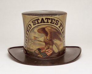 David Bustill Bowserin maalaama Firemans Parade Hat, n. 1850 (nahka) tekijältä American School