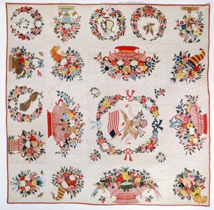 Lippu ja kukka peitto, n. 1860 (puuvilla) tekijältä American School