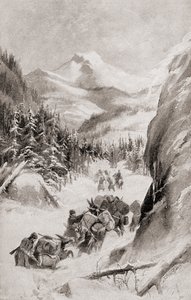 Fremont Rocky Mountainsissa, Pohjois-Amerikassa neljännen tutkimusmatkansa aikana vuonna 1848, "The History of Our Country", julkaistu 1905 (litho) tekijältä American School