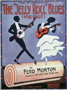 Etukansi kappaleeseen "The Jelly Roll Blues", kirjoittanut Jelly Roll Morton (1890-1941) 1915 (väri litho) tekijältä American School