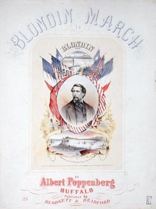 Etukansi Albert Poppenbergin "Blondin March" -kappaleen nuotteille (värilitho) tekijältä American School