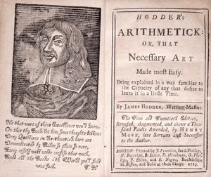 Etukappale ja otsikkosivu James Hodderin Hodders Arithmetic tai That Necessary Art Made Most Easy, 1719 tekijältä American School