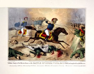 Kentuckilaisten urhea hyökkäys Buena Vistan taistelussa helmikuussa. 23. joulukuuta 1847 ja meksikolaisten täydellinen tappio, pub. 1847 (käsin väritetty litografia). tekijältä American School
