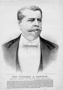 Kenraali Winfield S. Hancock: Demokraattien ehdokas Yhdysvaltain presidentiksi, pub. kirjoittanut Currier & Ives, n. 1880 tekijältä American School