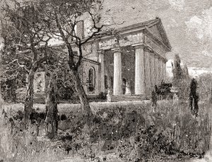 Kenraali Robert E. Leen talo Arlingtonissa, Virginiassa, 1800-luvulla, vuodelta 1884, The Century Illustrated Monthly Magazine (kaiverrus). tekijältä American School