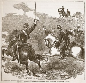 Kenraali Sheridan muuttaa tappion voitoksi Cedar Creekissä kirjapubista. 1896 tekijältä American School