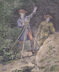 George Washington maanmittarina Virginiassa, 21-vuotias (värilitografia). tekijältä American School