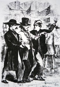 Äänestäjän juottaminen humalaan vaikuttaakseen hänen ääneensä vuoden 1864 vaaleissa (kaiverrus) tekijältä American School