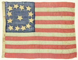 Käsin ommeltu lippu kolmetoista tähteä, n. 1830-80 (villaa ja puuvillaa) tekijältä American School