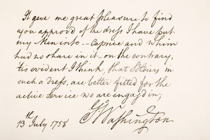 George Washingtonin käsiala ja allekirjoitus, 1758 tekijältä American School