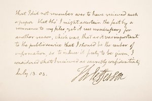 Thomas Jeffersonin käsiala ja allekirjoitus, 1803 tekijältä American School