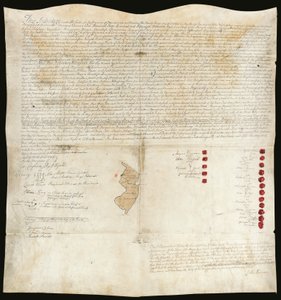 Intiaanisopimus, Eastonin konferenssi, Pennsylvania, 23. lokakuuta 1758 (tussi ja tussi, vaha pergamentilla). tekijältä American School