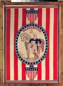 Liina, joka kuvaa George Washingtonin täyspitkää hevosmuotokuvaa, n. 1876 (puuvillaa) tekijältä American School