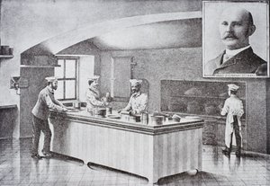 Valkoisen talon keittiö 1890-luvulla, upotettu muotokuva Hugo Ziemannista tekijältä American School