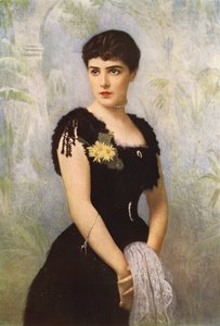 Lady Randolph Spencer-Churchill, s. neiti Jennie Jerome New Yorkista, joka meni naimisiin Lord Randolph Spencer-Churchillin kanssa (värilitho) tekijältä American School