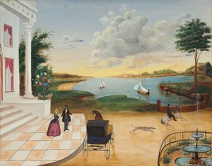 Poistuminen kartanosta, n. 1850-55 tekijältä American School