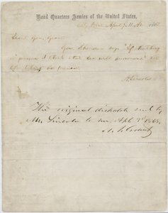 Abraham Lincolnin kirje kenraali Ulysses S. Grantille, 7. huhtikuuta 1865 tekijältä American School