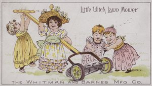 Pikku noita ruohonleikkuri (chromolitho) tekijältä American School
