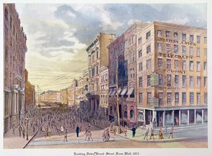 Katse alas Broad Streetille Wallista vuonna 1873, kuvitus Old New Yorkista, eilen ja tänään Henry Collins Brown, 1922 tekijältä American School