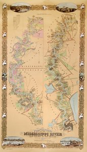 Kartta, joka kuvaa Mississippi-joen istutuksia Natchezista New Orleansiin, 1858