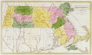 Massachusettsin kartta, lähteestä "Historical Collections of Massachusetts", kirjoittanut John Warren Barber, 1839.