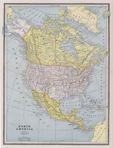 Pohjois-Amerikan kartta (värillinen kaiverrus) tekijältä American School