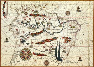 Etelä-Amerikan kartta vuodelta 1582 tekijältä American School