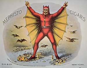 Mephisto Cigars -etiketti, painanut F. Heppenheimerin pojat, New York tekijältä American School