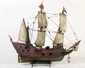 Half Moon malli, Henry Hudsons Ship, 1825-1900 (puu, kangas, metalli, maali, naru)