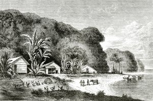 Saigonjoen suu, kuva Walter Rosen vierailusta Saigonissa, julkaistu Appletons Journalissa, 4. toukokuuta 1872 tekijältä American School