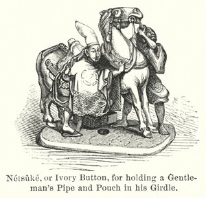 Netsuke tai Ivory Button, joka piti herrasmiehen piipua ja pussia vyöllään (kaiverrus) tekijältä American School