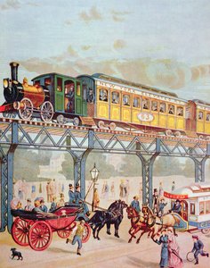 New York Elevated Railway, n. 1880 (väri litho) tekijältä American School