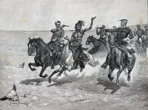Luoteisratsupoliisi "Blackfeet Murdererin pidätys" (litho) tekijältä American School
