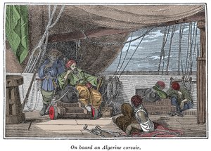 Algerian merirosvojen aluksella Kuva "The Pirates Own Book, autenttiset kertomukset tunnetuimmista meriryöstöistä", Charles Ellms, Boston 1837 tekijältä American School