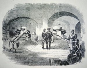 "Yksi kymmenestä sivukasemaattipatterista Fort Dickensissä, Floridassa", unionin hallinnassa vuonna 1861 (litho) tekijältä American School