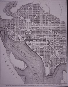 Washington DC:n kaupungin suunnitelma, jonka on laatinut majuri Pierre Charles L