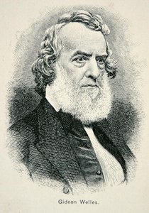 Muotokuva Gideon Wellesistä (1802-78), Yhdysvaltain laivaston sihteeri sodan ja jälleenrakennuksen aikana (litho) tekijältä American School