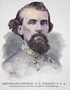 Kenraaliluutnantti Nathan B. Forrestin (1821-77) muotokuva (litho) tekijältä American School