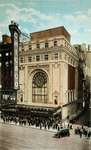 Chicagon teatteria esittävä postikortti, n.1930 (värilitografia). tekijältä American School