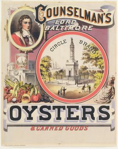 Mainosjuliste Counselmans Lord Baltimore Circle Brand Oysters and Canned Goods