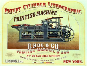 Julisteet Patenttisylinteri Lithographic Printing Machine, R. Hoe & Co., Lontoo ja New York