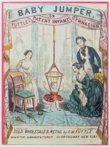 Juliste, joka mainostaa Baby Jumperia tai Tuttes Patent Infant Gymia, julkaisija W.J. Dailey