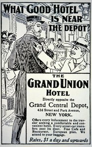 Juliste, joka mainostaa "Grand Union Hotelia", New York City (litho) tekijältä American School