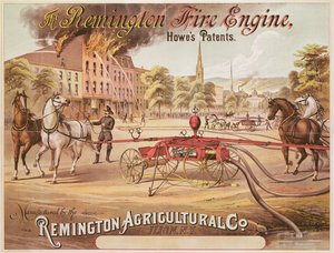 Remington Agricultural Companyn valmistamaa Remington Fire Engineä mainostava juliste, n. 1890