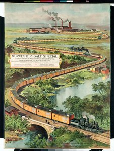 Juliste, joka mainostaa Worcester Salt Specialia, 162 autoa, jotka valittu presidentti McKinley aloitti vuonna 1897