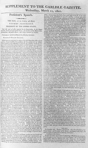 Presidentti Jeffersonin avajaispuhe, Carlisle Gazetten lisäys, 11. maaliskuuta 1801 tekijältä American School